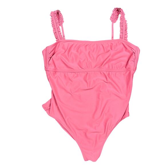 Kona Sol Womens Square Neck Ruffle Shoulder XL One Piece Swimsuit Mauve Romantic - Picture 1 of 8